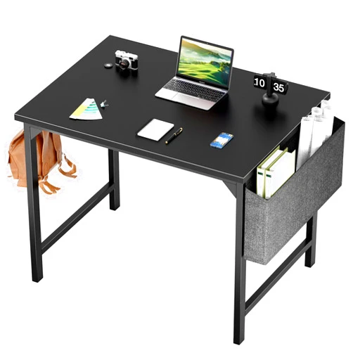Sweetcrispy Small Computer Office Desk 32 Inch Kids Student Study Writing Work with Storage Bag & Headphone Hooks Modern Simple Home Bedroom PC Table - Black