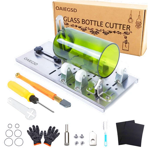 OAIEGSD Glass Bottle Cutter, Glass Cutter for Bottles for Cutting Wine, Beer, Mason Jars, Whiskey, Round and Oval Bottles, Bottle Cutter & Glass Cutter Bundle for DIY Project Crafts