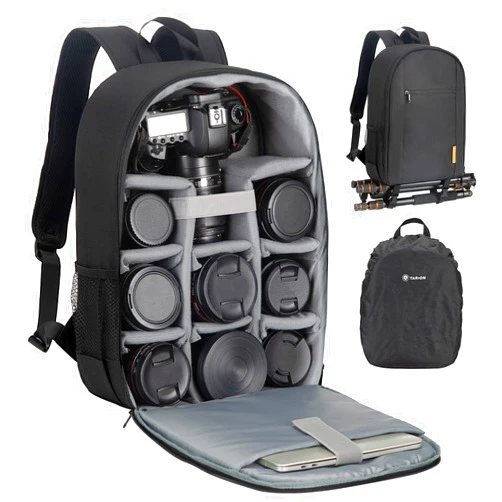 TARION Camera Bag DSLR Camera Backpack with Waterproof Raincover Laptop Compartment Photography Backpack Case Photo Bag for Women Men Photographers DSLR SLR Mirrorless Camera Lens Tripod Black TB-M