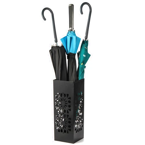 Bekith Metal Umbrella Stand for Entryway, Freestanding Square Umbrella Holder, Rain Collection Umbrella Organizer Bin, Canes Walking Sticks Holder for Home, Office, Black