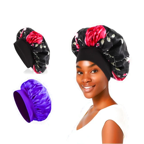 PUPUMATA 2PCS Bonnets for Women, Satin Bonnet for Women Hair Care, Silk Bonnet for Sleeping with Elastic Band, Soft Breathable Sleep Cap for Curly Hair