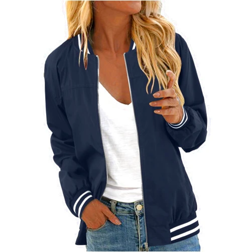 Snoiluo Women's Casual Jacket Fall Coat Baseball Stand Collar Zip Up Lightweight Short Outwear Tops Windbreaker with Pockets
