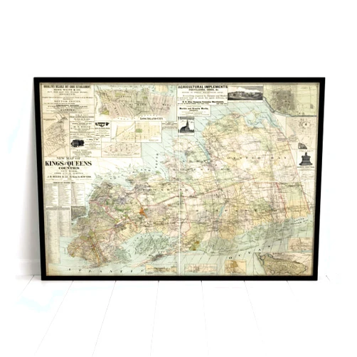 MG Global Historical Poster of Old 1886 of Kings & Queens County New York | 11x17 12x18 16x24 24x36 Unframed Print Wall Art for Gift | Vintage Antique Rustic Home Office Decor