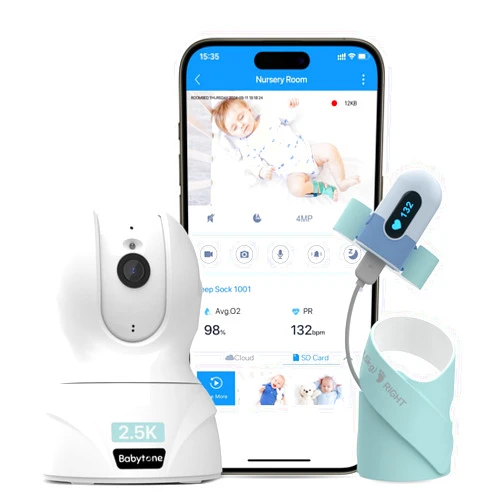 Babytone Baby Monitor - Smart Sleep Sock & 2.5K HD Camera, Track Heart Rate & Average Oxygen Level, Cry/Motion Detect, Two-Way Audio and Night Vision Baby Monitor with APP