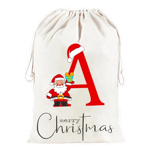 Asisca 27 x 19 Inch Christmas Santa Sack, Personalized Monogram Letter Christmas Gift Bag with Drawstring, Large Reusable Canvas Santa Bag for Gifts, Christmas Party Supplies(Letter A)