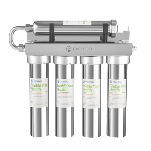 FACHIOO Stainless Steel Water Filter for Sink,0.01μm Ultra-Filtration Under Sink Water Filter System, Reduces PFAS, PFOA/PFOS, Fluoride, Chlorine, Bad Taste & Odor, Tankless 5-Stage High Capacity
