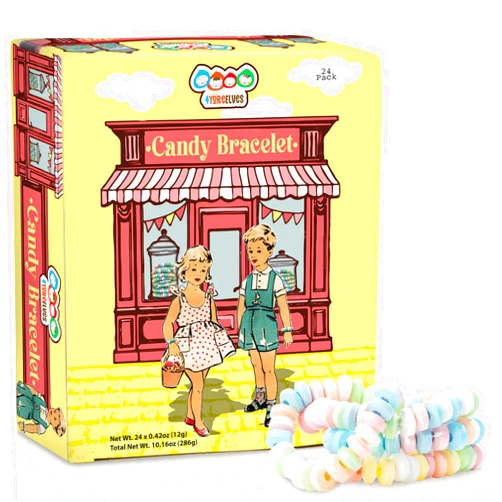 4YoreElves 24 Candy Bracelets Individually Wrapped, Stretchable Vintage Candy Jewelry for Kids, The Perfect Pastel Addition to your Candy Buffet, Princess-Themed Party or Goody Bags, by 4YoreElves, Pack of 24x0.42oz