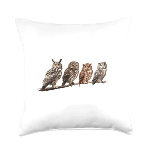Papagei Tierhalter witzige lustige Sprüche Owls Family Comic Art Graphic for Men Women Children Throw Pillow, 18x18, Multicolor