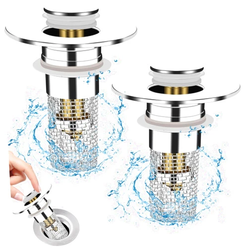 DVNGU 2 Pack Stainless Steel Floor Drain Filter, Drain Plug Filter Bathroom with Basket Hair Catcher Universal Floor Drain Filter for Sink Pop Up Sink Drain Filter with Removable asket