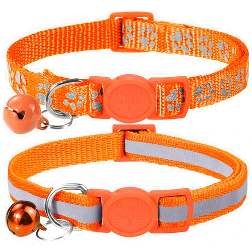 Taglory Reflective Cat Collar Breakaway with Bells, 2 Pack Girl Boy Pet Cat Collar Adjustable 7.5-12.5 Inch, Orange