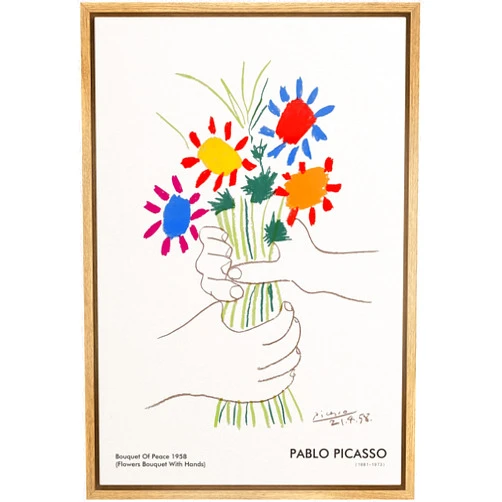 SIGNLEADER Framed Canvas Print Wall Art Pablo Picasso Flower Bouquet Peace Nature Wilderness Illustrations Fine Art Rustic Scenic Relax/Calm Colorful for Living Room, Bedroom, Office - 16