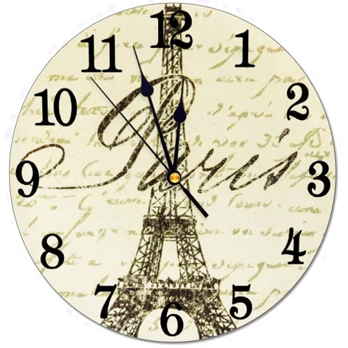 Abucaky Vintage Eiffel Tower Wall Clock Battery Operated Silent Round Clock Paris Theme Wall Decor for Home Office School, 12 Inch