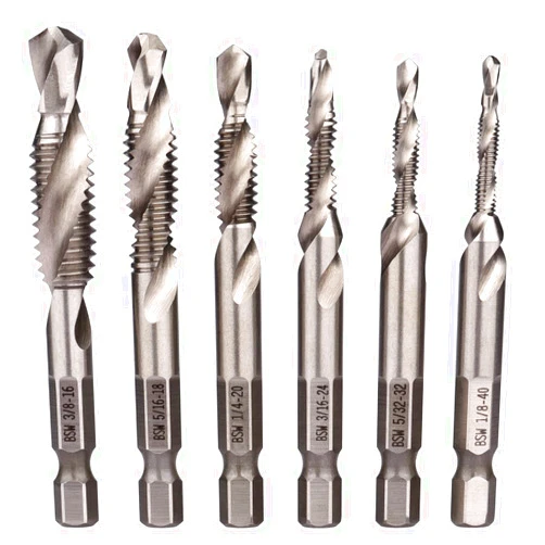 Wolfride 6Pcs 1/4-Inch Hex Shank Combination Drill and Tap Bit Set Metal Deburr Countersink Drill Bit 1/8 inch-3/8 inch