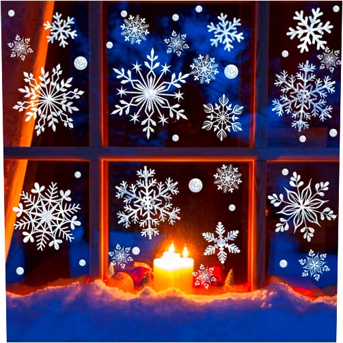 DC-BEAUTIFUL 318 Pcs Christmas Snowflakes Clings Decoration Set, White Christmas Theme Window Stickers, Winter Snow Flakes Clings Party Decal (12 Sheets)