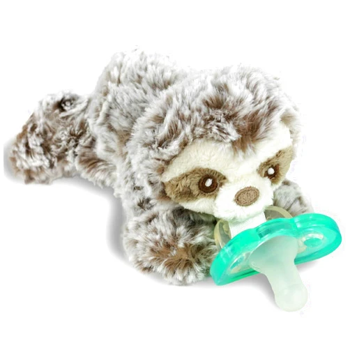 RaZbaby Sloth RaZbuddy Stuffed Animal Pacifier Holder for Newborns & Up, Made in The USA, Detachable Orthodontic JollyPop Pacifier, Medical-Grade 100% BPA-Free Silicone, -0 Months+