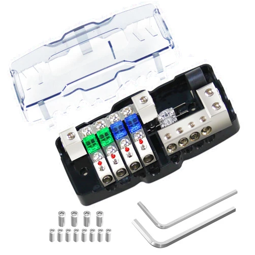 BRIGHTFUN Fused Power Distribution Block Car Audio 4 Way MIDI (Mini-ANL) Fuse Block 12V 0/4 Gauge with Red Indicator for Auto Boat UTV Stereo Amp