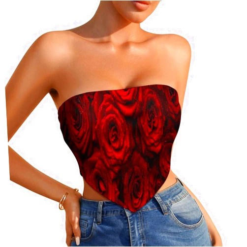 PPIKTC Women's Strapless Bandeau Crop Tube Top for Summer Beach