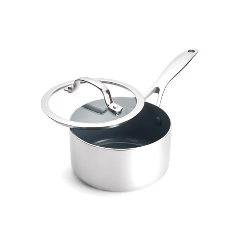 GreenPan Valencia Pro Tri-Ply Stainless Steel 1.5QT Saucepan with Lid, Healthy Ceramic Nonstick PFAS-Free PFOA-Free Coating, Multi Clad Cookware, Induction, Dishwasher Oven and Broiler Safe