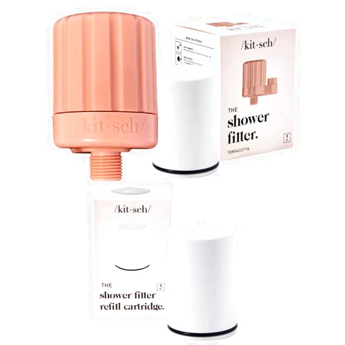 Kitsch Showerhead Filter (with Replacement Cartridge) - Terracotta and One Additional Replacement Cartridge Bundle with Discount