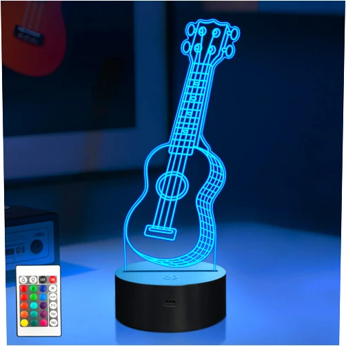 CoolGift Mart Ukulele Night Light, 3D LED Optical Illusion Lamp with 16 Colors and Remote Controller, Gifts for Ukulele Enthusiasts Music Lovers
