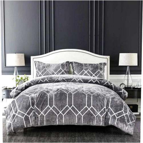 Sunshine Nicole Metallic Print Comforter Set, Distressed Velvet Face with Metallic Print and Brushed Solid Microfiber Reverse, with Light Weight Soft Poly Fill, 3 Pieces Grey Silver, King