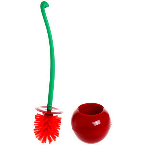 ADNIKIA Creative Toilet Brush with Holder Bowl&Long Handle, Household Bathroom Cleaning Tool Cleaner and Base for Storage&Organization, Thick Bristle for Deep Clean-Rust Resistant Leakproof-Red Cherry Shape