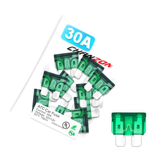 Chanzon UL Listed 30A Auto Blade Fuse Standard ATC/ATO/APR 30 Amp 32V 10Pcs Auto Fuses Fast Blow for Automotive Car RV Truck SUV