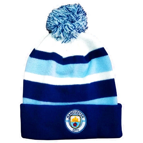 Fan Ink Official Manchester City Cuffed Beanie with Pom, One Size Pull On Blue