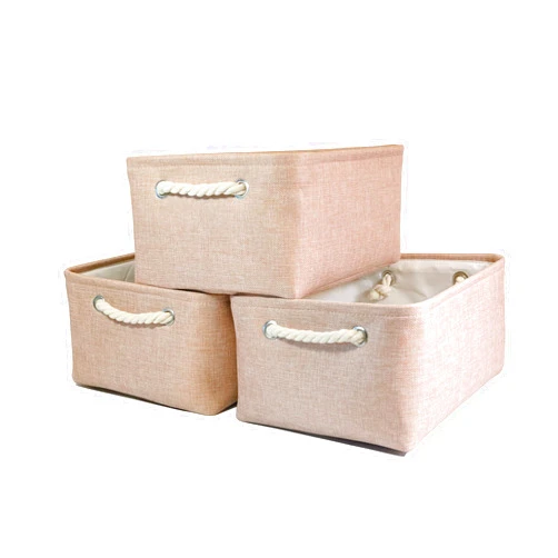 HARMOSO Collapsible Storage Basket (14Lx10.6Wx6.6H) Decorative Storage Bins with Handles Canvas Storage Baskets for Shelves Gift baskets organizing Toys Clothes Books (pink,3Pack)