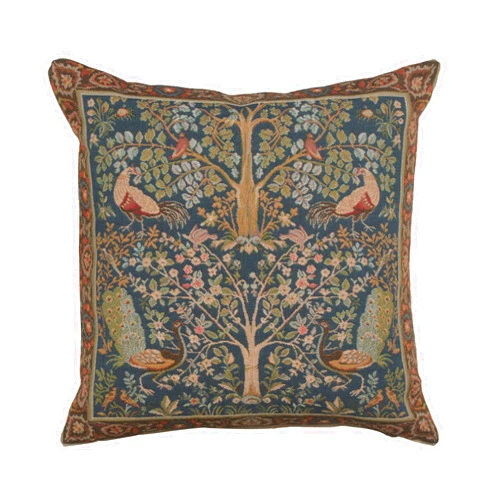 C Charlotte Home Furnishings Inc Charlotte Home Furnishings Decorative Pillow Covers for Couch 19x19 in, Tapestry Throw Pillow Cover for Living Room Bed Decor, Blue Tree French Country Sofa Cushion Cases, Soft Cotton Jacquard Woven