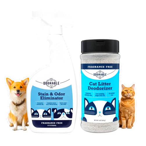 Odorable Cat Lover's Bundle - Stain/Odor Eliminator Spray & Cat Litter Deodorizer, Freshener, Non-Tracking, Fragrance-Free Formula, Multi-Surface Deodorizing Power for Fresh, Clean Home Environment