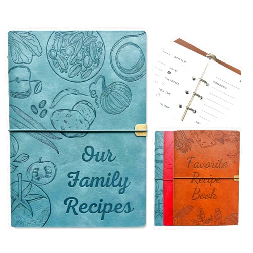leeveel Blank Recipe Book to Write in Your Own Recipes, 5.6 X 8.2 Recipe Ring Binder with PU Leather Cover, Recipe Journal with 160 Recipes (sky blue)
