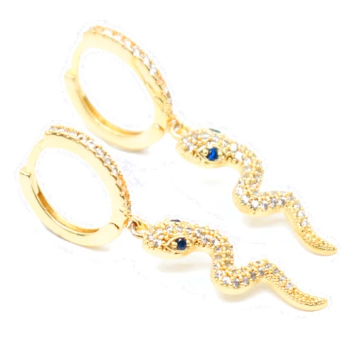 ZEMZEM ONLINE Gold Snake Dangle Huggie Earrings for Women – Cubic Zirconia Serpent Drop Hoop Earrings – Trendy Statement Jewelry Gift.KT0028