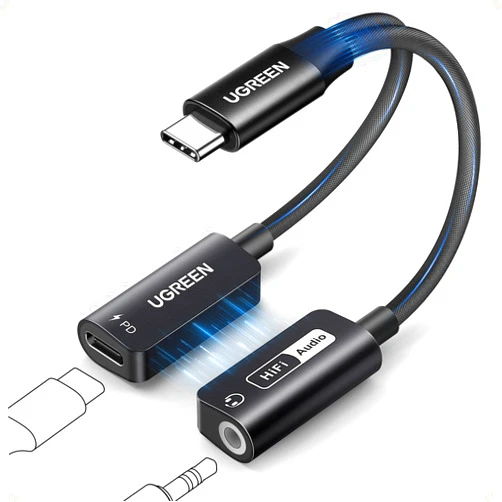 UGREEN Magnetic USB C to 3.5mm Audio Adapter and Charger 2 in 1 Hi-Res 32bit/384kHz Aux to USB C with PD 60W Fast Charging Dongle Cable for iPhone 16/15 Pro Max, Galaxy S25Ultra, Pixel 9, iPad Pro/Air