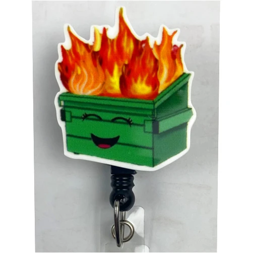 My4BadgeBuilders Dumpster Fire Badge Reel Nurse Badge Reel, Funny Dumpster Badge Reel, Breakaway Lanyard, ID Holder, Teacher Lanyard, Retractable Badge Reel, Cute Badge Reel (360 Alligator Clip)