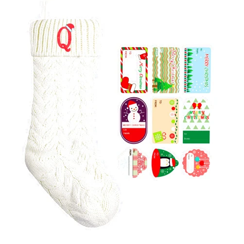 ZGCYSMHT Christmas Stockings Personalized Custom Initials 18 Inches Knitted Christmas Stockings with Letter Fireplace Hanging Monogram Xmas Stockings for Kids,Family Holiday Party Decoration（White Q）
