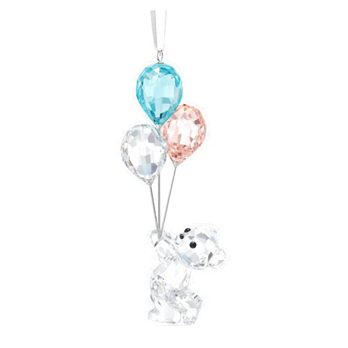 SWAROVSKI My Little Kris Bear Ornament, Clear Swarovski Crystal with Blue and Pink Balloons, for Hanging on Tree or Display, Part of the Swarovski My Little Kris Bear Collection