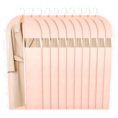 SNHTLS Hanging Garment Bags Suit Bags(Set of 10) Dust Cover Breathable Dress Bag for Closet Clothes Storage or Travel- Pink 24'' x 55''