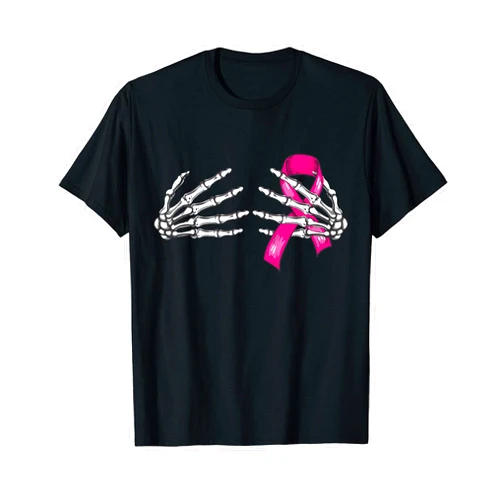 Funny Spooky Halloween Costume 2021 Outfit Boob Skeleton Hand Breast Cancer Awareness Halloween Costume T-Shirt