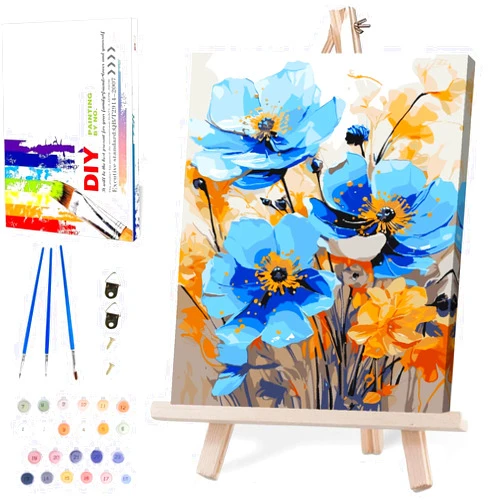 MIRCVSH Flowers Paint by Numbers for Adults with Framed Canvas-with Wooden Easel,Paint by Number on Canvas,DIY Acrylic Oil Painting Kits with Brushes Nice Gift Box for Home Wall Decor(12x16 Inch)