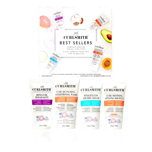 Curlsmith - Best Sellers Travel Size Kit for all curl types. Includes Strength, Moisture, and Scalp Recipes | Pre-Shampoo Treatment, Shampoo & Conditioner, Leave-In Conditioner, and Styling Soufflé.