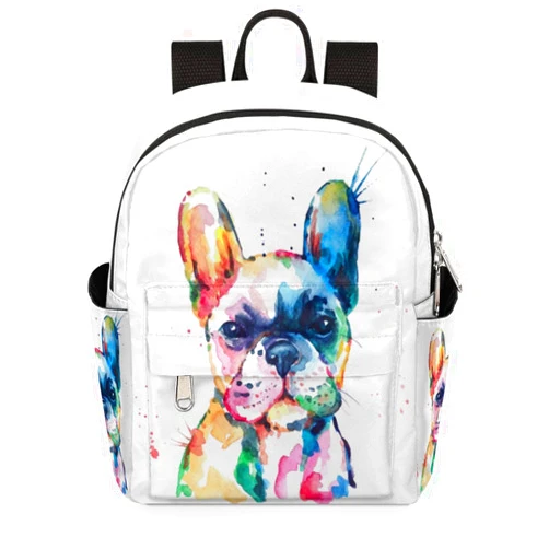 Bardic Watercolor French Bulldog Mini Backpack Purse for Women, Dog Pattern Lightweight Small Backpack Casual Travel Daypack for Girls Children Teens Adult School Bag