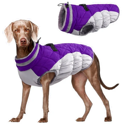 FUAMEY Dog Coat,Warm Dog Jacket Winter Coat Paded Dog Fleece Vest Reflective Dog Cold Weather Coats with Built in Harness Waterproof Windproof Dog Snow Jacket Clothes with Zipper Purple XX-Large