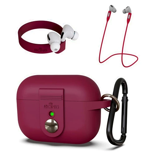 OCING 5 in One, for AirPods Pro Case 2019，Silicone Protective Case be Safer with Neck Strap, Supports Wireless Charging[Front LED Visible], (WineRed)