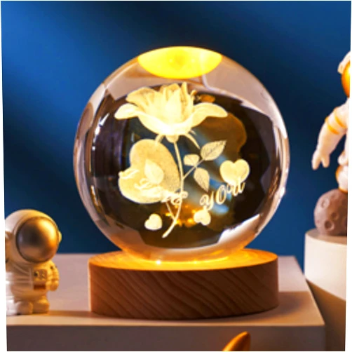 Pozbee St. Valentine's Day Table Lamp, 3D Crystal Ball Rose LED Lights, Small Flower Desk Lamp, Unique Valentines Day Gift Ideas (Flower)