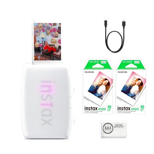 Fujifilm INSTAX Mini Link 3 Smartphone Printer | Clay White Bundled INSTAX Mini Instant Film | 20 Exposures + Microfiber Cleaning Cloth (3 Items)