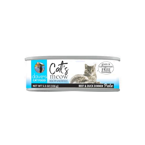 Dave's Pet Food Cat’s Meow Healthy Canned Cat Food, 5.5oz Cans, Case of 24, Made in The USA, Beef with Duck Wet Cat Food