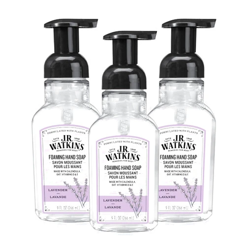 J.R. Watkins Foaming Hand Soap with Pump Dispenser, Moisturizing Foam Hand Wash, All Natural, Alcohol-Free, Cruelty-Free, USA Made, Lavender, 9 fl oz, 3 Pack