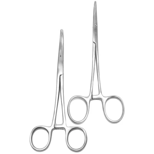 AAProTools 2-Piece Curved & Straight 6inch Hemostat Set - Stainless Steel Locking Tweezer Clamps - Ideal Hemostats for Nurses, Fishing Forceps, Crafts and Hobby, Satin-Silver