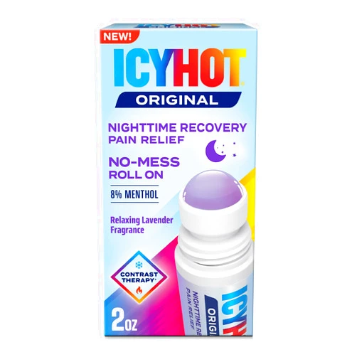 Icy Hot Original Pain Relief Nighttime Recovery No-Mess Roll-On Applicator, Fast-Acting Pain Relief with Menthol 8% for Backaches, Joints, Muscle Strains and Arthritis, Lavender Scent, 2 oz